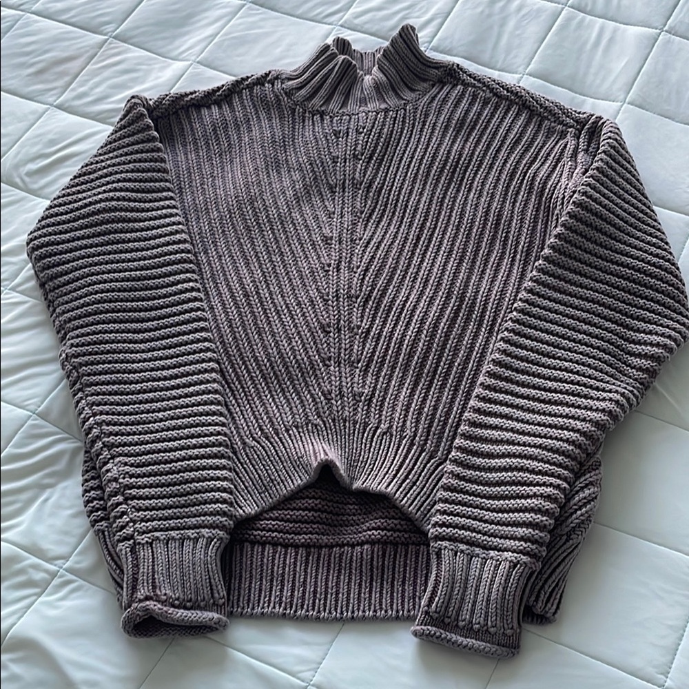 Lucky Brand Gray Cowl Neck Sweater with Ribbed Texture